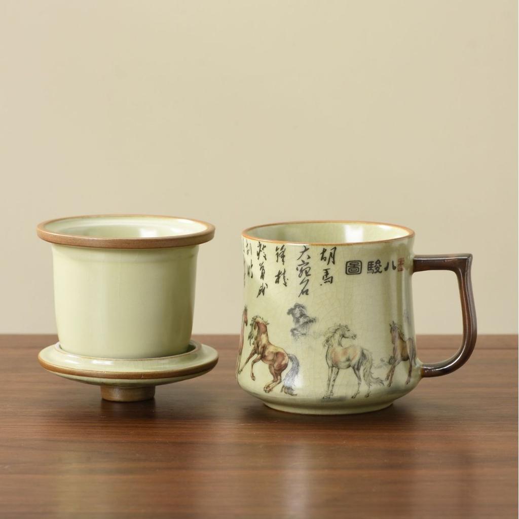 Ru kiln mug gift box with lid tea separation water cup ceramic tea brewing office cup business meeting souvenir