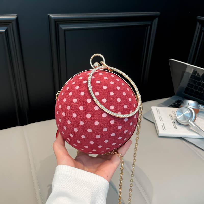 Handheld Round Ball-shaped Bag with Trendy Polka Dots for Ladies, with A Crossbody Chain Strap, Women's Bag