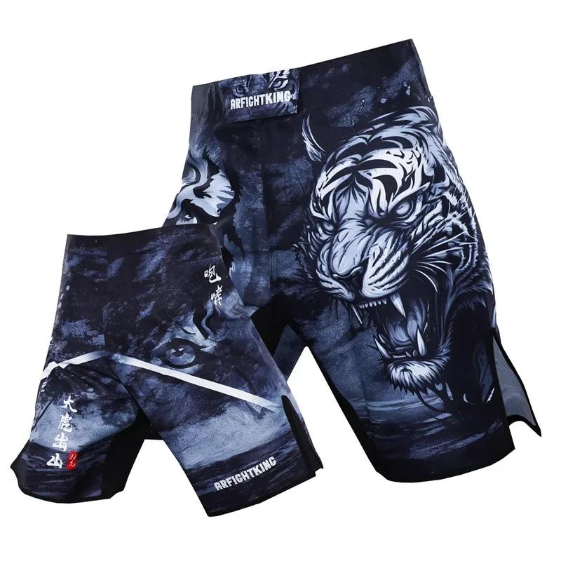 Men MMA Shorts Boxing Lion Printing Workout Muay Thai Gym Sports Pants Jiujitsu Fight Wear