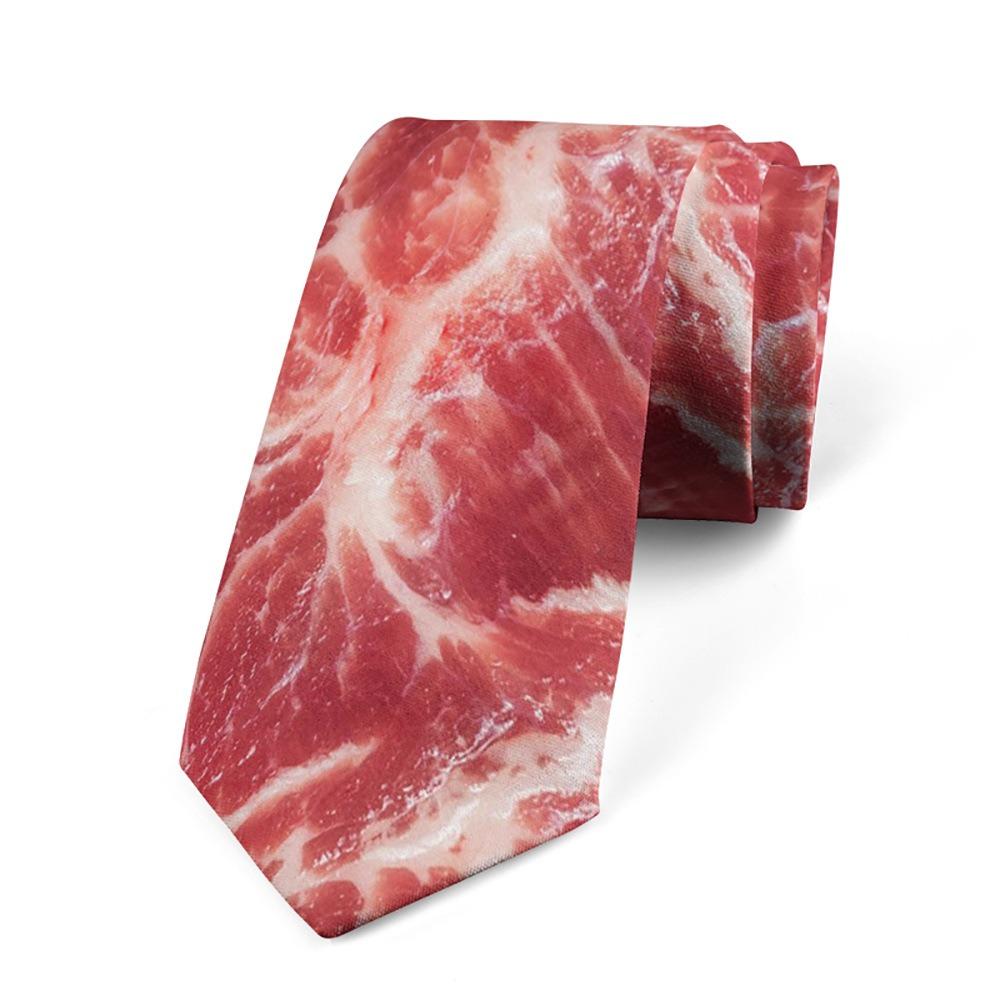 Adjustable Meat Style Design Tie Narrow Steak Food Printing Men Necktie Shirt