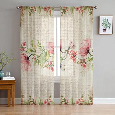 Bouquet Rose Flowers Yellow Pink Tulle Curtains For Living Room Bedroom Decoration Sheer Voile Window Curtains Party Drapes