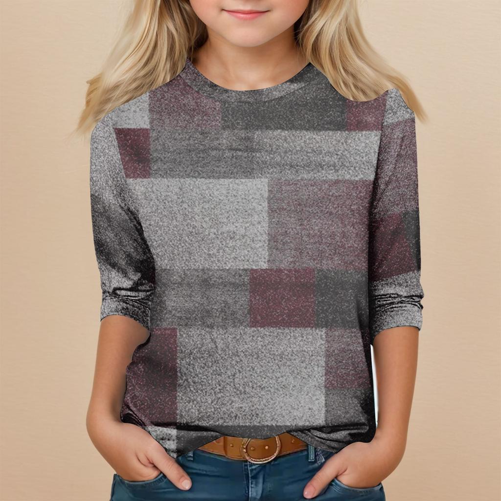 Children's 3/4 Sleeve Tops Casual  Print T Shirt Round Neck Pullover Blouse