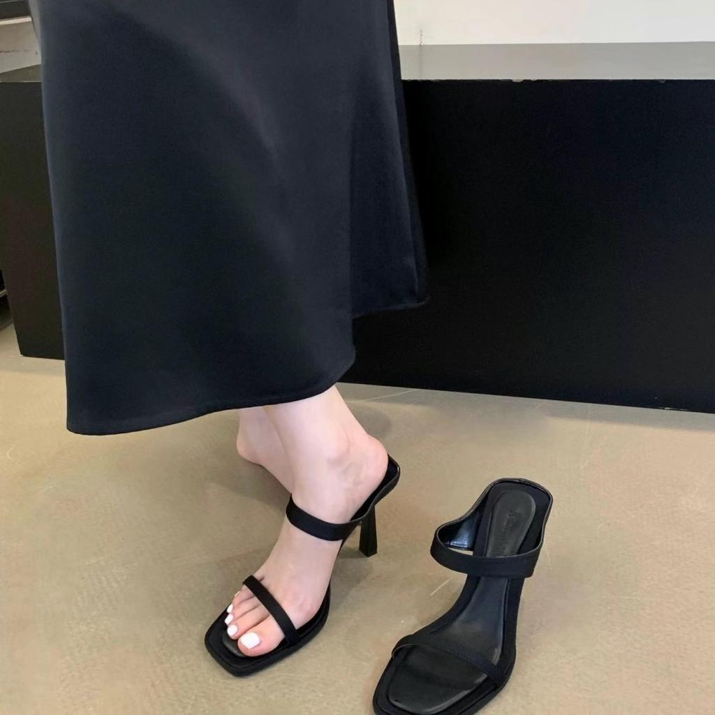 Slim heel temperament socialite black cool slippers shoes wear new summer high heels sandals