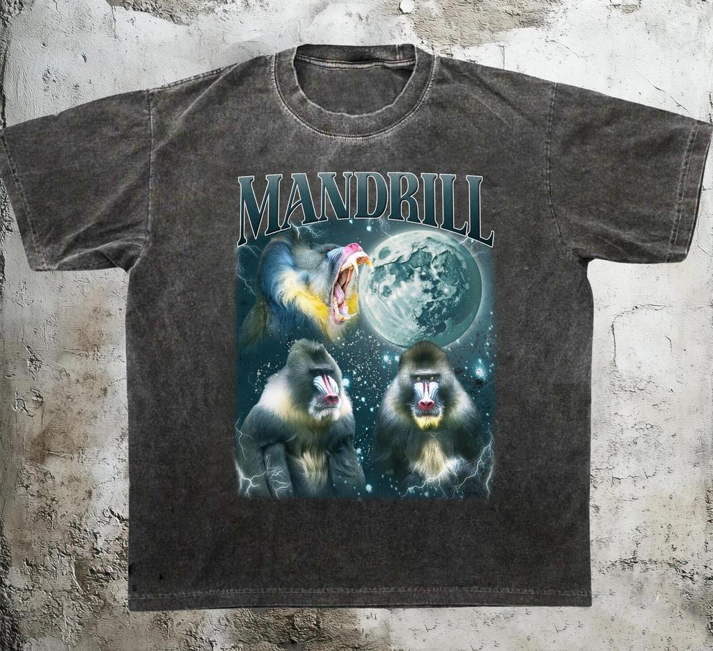 Three Mandrill Moon T-Shirt, Funny Primate Tee, Galaxy Monkey Shirt