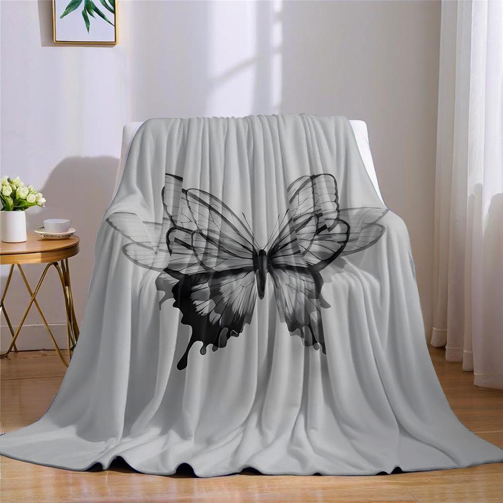Ink Butterfly Drift Flannel Blanket Warm Soft Halloween Christmas Couch Warm Cozy Decorative Decor Gift for All Season
