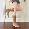 Over-knee boots women's winter fashion boots suede square head slope heel piled boots women's Korean version commuting two-wear pleated thin boots