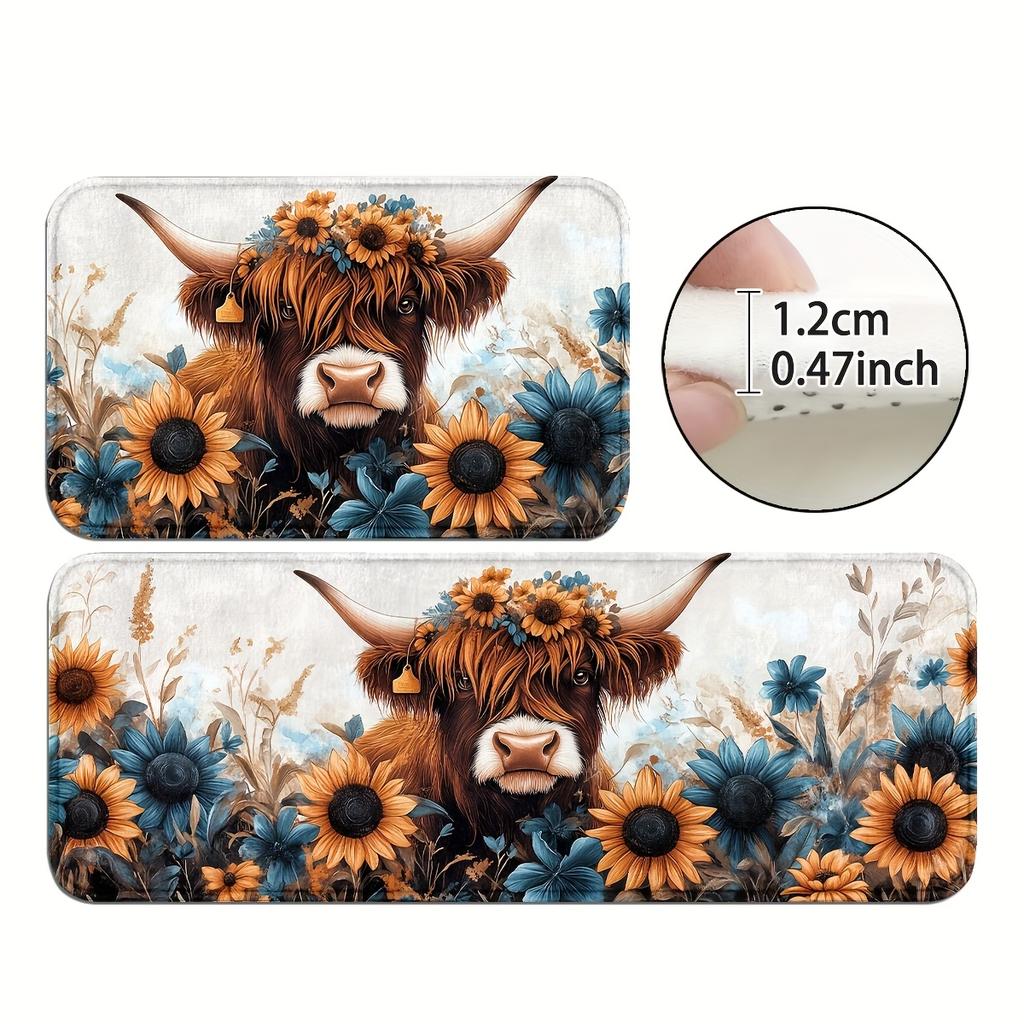1Pcs Cow Pattern Floor Mat Modern Kitchen polyester Rug, Non-Slip Colorful Indoor Carpet, For Home Bathroom Bedroom Living Room Decor