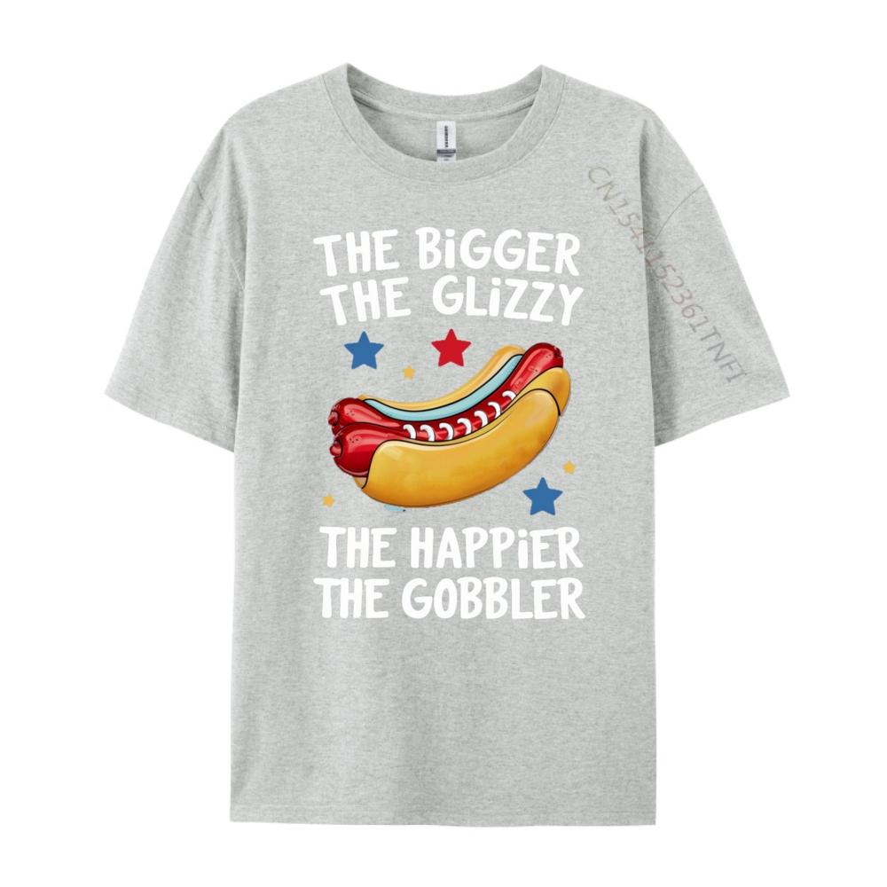 Funny Hot Dog The Bigger The Glizzy The Happier The Gobbler Pink Graphic Tees Men Streetwear Male Mens TShirts