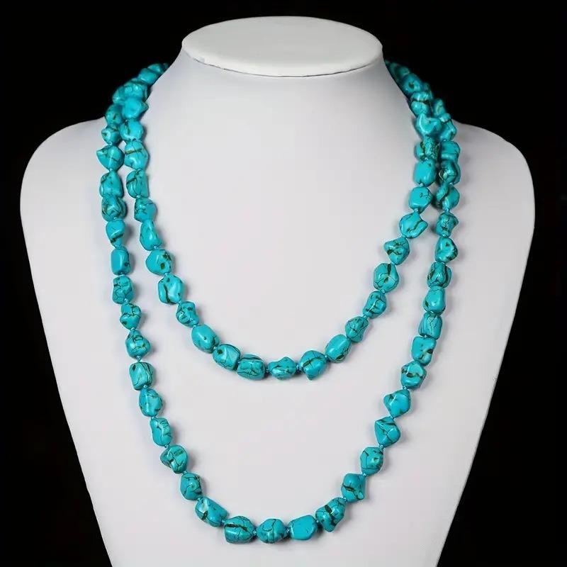 Collana Lunga Infinita con Perline Turchesi per Donne Ragazze Adolescenti Boho Lunga Annodata Pietra Collane Multifiilo Stratificate Gioielli Fatti a Mano
