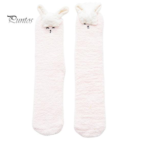 Mid Calf Socks 1 Pair Adults Cartoon Cat Rabbit Alpaca Giraffe Chick Fuzzy Fluffy Thickened Coral Fleece Stretchy Keep Warm Autumn Winter Floor