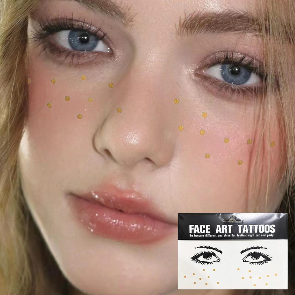Gold Glitter Tattoo Stickers for Face Makeup Metallic Moon Stars Waterproof Temporary Freckle Tattoos for Women Eyebrow Party