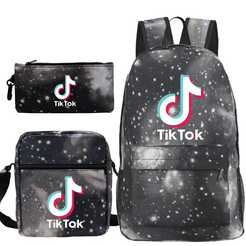 3pcsset Tok Tik Blue Galaxy Backpack Schoolbag Shoulderbag Pencilbag Kids Women