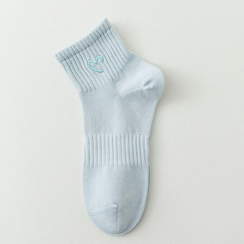 Female Spring and Summer All Kinds of Sports Love Embroidery Boneless Low Top Short Tube Cotton Socks