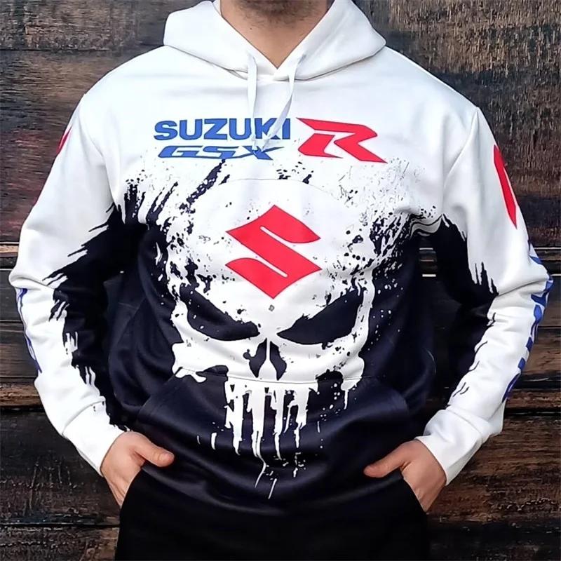 Men's 3D printed Su zu ki R logo hooded sweatshirt designed for Suzuki's autumn and winter endurance race, motorcycle enthusiast