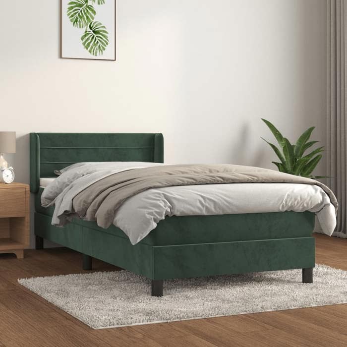 3130994 vidaXL Lit à sommier tapissier avec matelas Vert foncé 90x190 cm