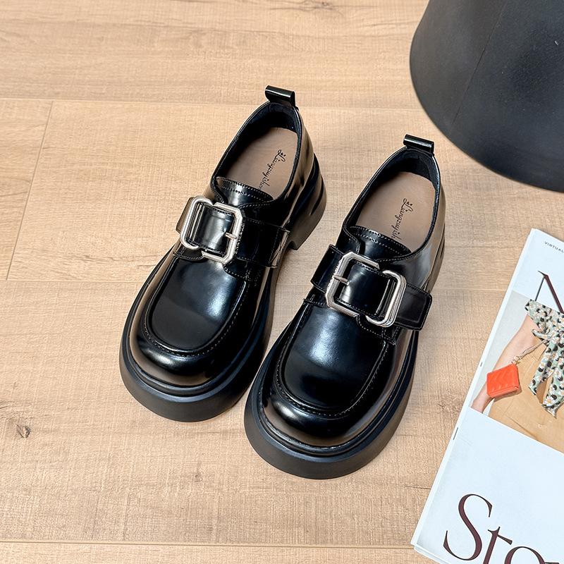 Women's Platform New Spring and Autumn Muffin Shoes, Small J Small Leather Shoes, Thick Heel Single Shoes