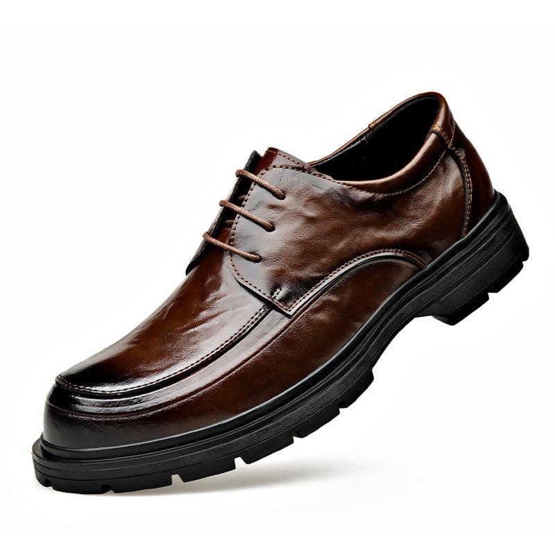 Men's Leather Shoes Commuter Shoes Hand Scratch First Layer Cowhide Business Leather Shoes Dress Casual Men's Shoes Trend