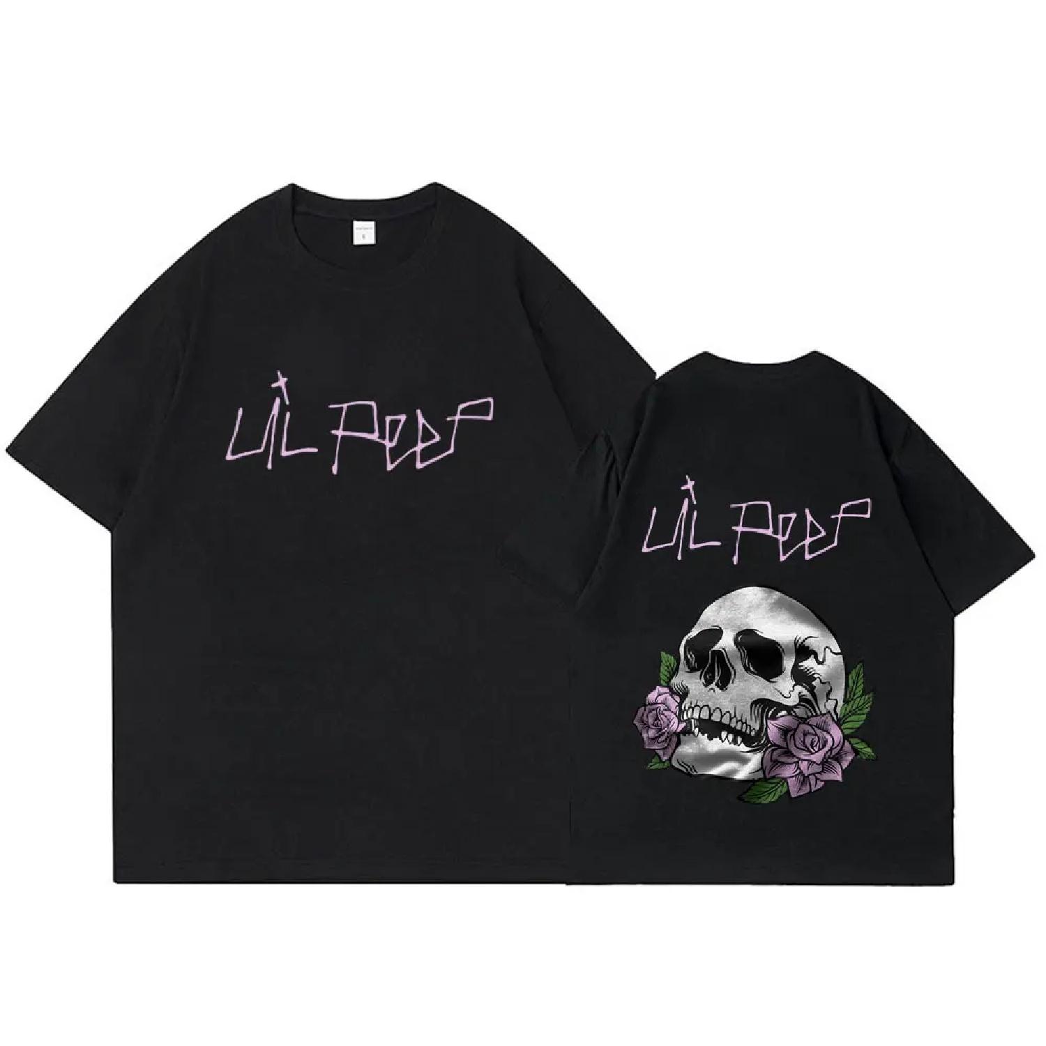 

Футболка с принтом Lil Peep Cry Baby Skeleton Мужская Женская Одежда Мода Винтаж Хип-Хоп Оверсайз Футболки Готика Харадзюку Футболка S чёрный