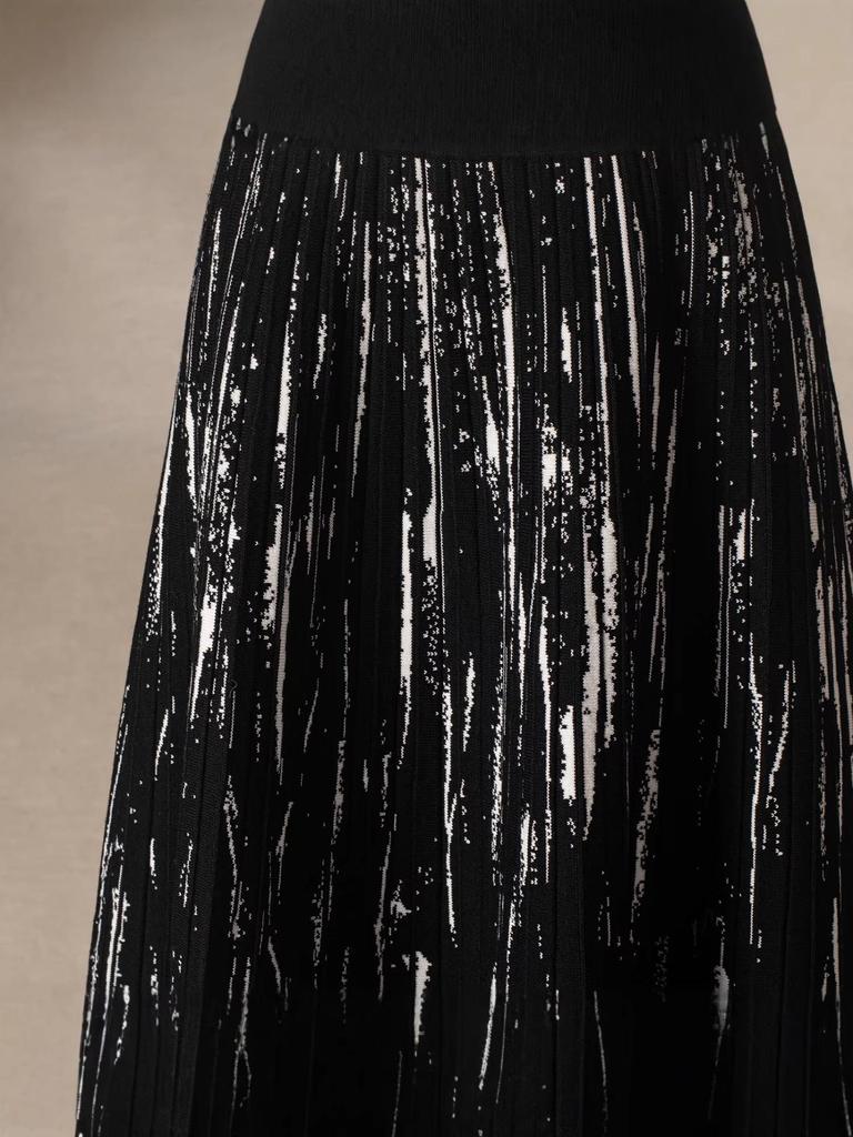 2025 Ink Wash Retro Hong Kong Knit Pleated Wool Flare Midi Skirt