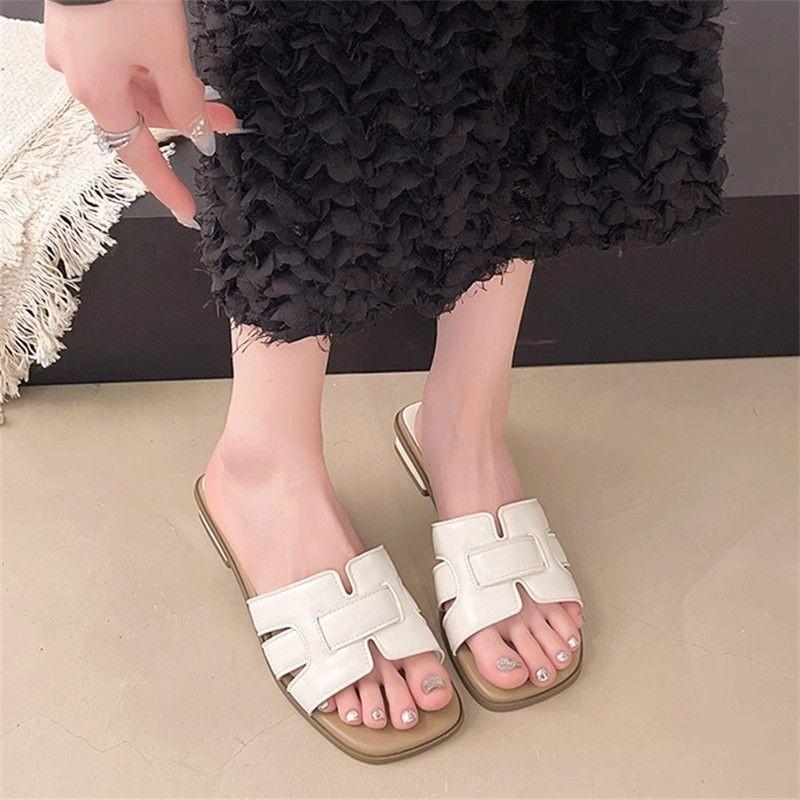 French Low-heeled Cool Slippers Women's Summer Wear 2025 New with Skirt Fairy Style Temperament Slope Heel Beach One-word Drag