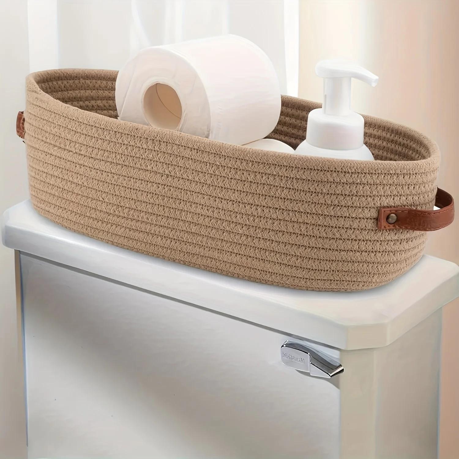 1pc Oval Woven Bathroom Storage Basket Multifunctional Desktop Organizer Toilet Paper Holder Toy Storage Basket хаки 2490₽