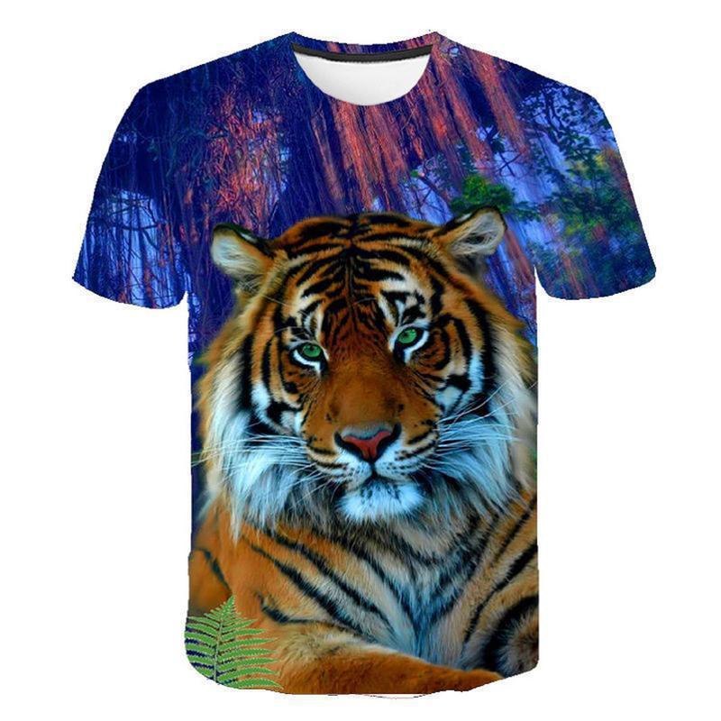Animal Tiger 3D T-shirt Men's Lion Short Sleeved Men's Quick Drying T-shirt