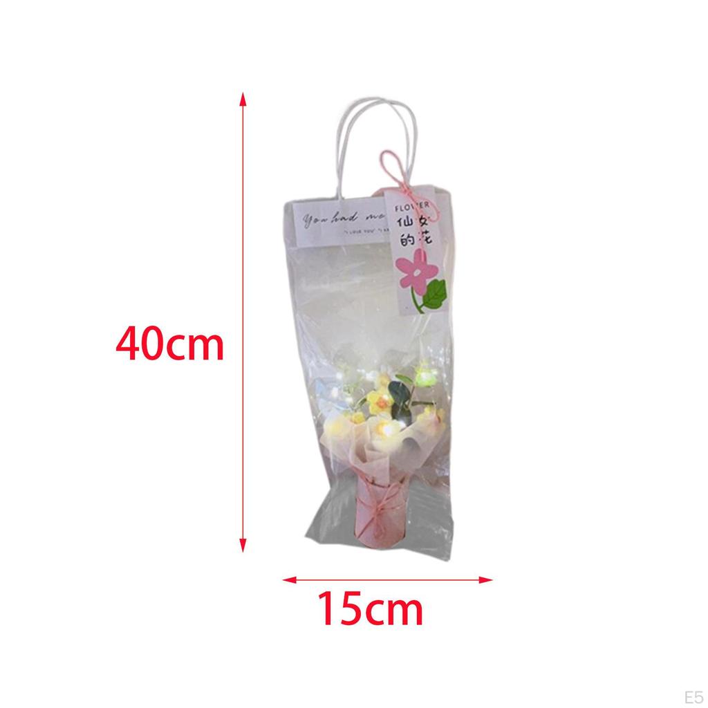 Artificial Flowers Crochet Flower Bouquet with Lights Decor Knitting for Girlfriend Shelf