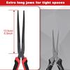 LEONTOOL Long Nose Pliers, Extra Long Needle Nose Pliers, Straight, Non-Slip, Serrated, Mechanic Pliers, 135mm Tip Length, For Gripping, Bending, Clam