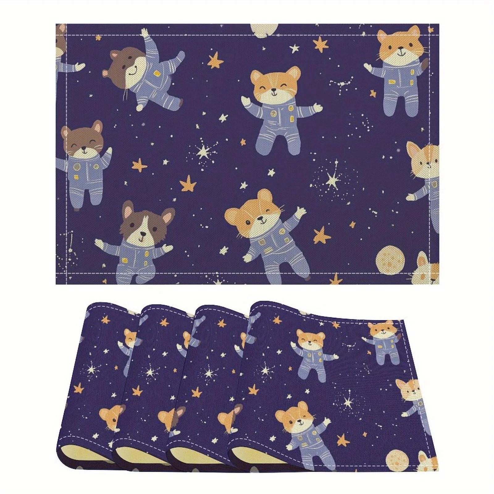 6PC Placemats Featuring Cartoon Animal Designs ,Perfect for Festive Dining, Heat-Resistant Decorative Mats Suitable 6PC 30x45CM