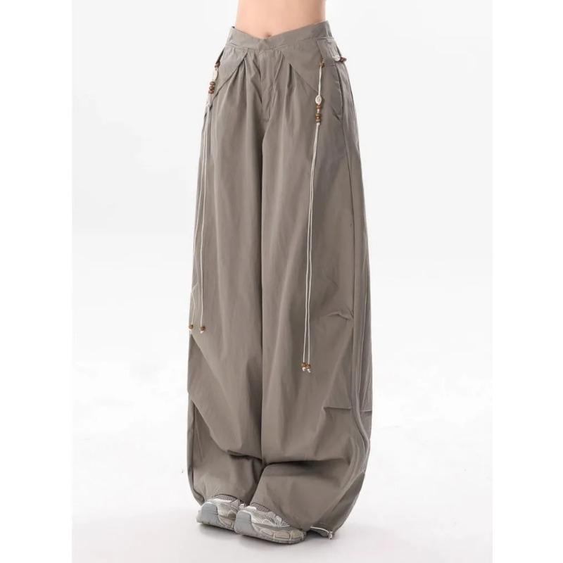 Women's Oversized Wide-Leg Pants with Drawstring Detail Elastic Cuffs