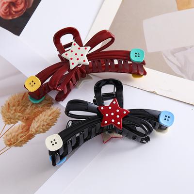1pc Color Blocking Waves, Dotted Stars, Women's Oversized Buttons, Bow Ties, Dished Hair, Hair Clips, Hair Accessories