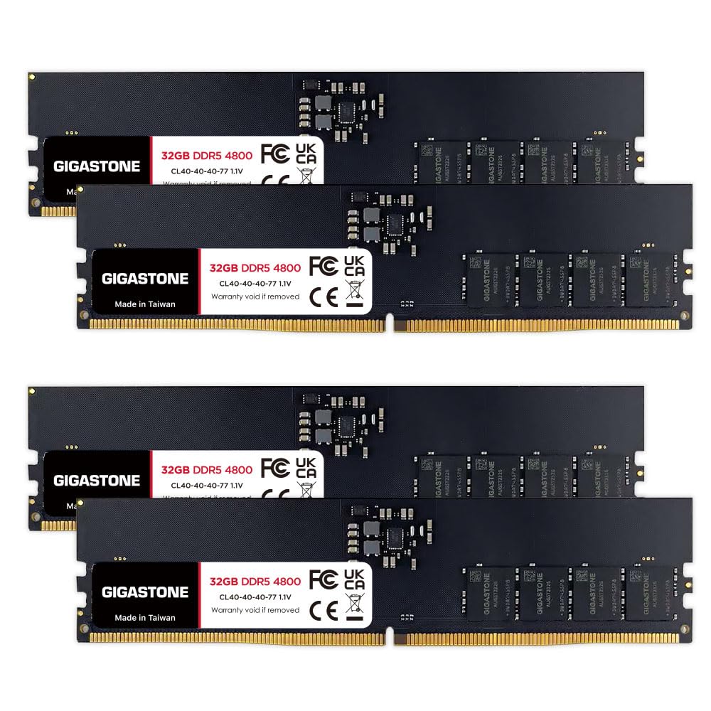 GIGASTONE DDR5 4 X 32GB DDR5 4800MHz CL UDIMM Unbuffered Memory Module Upgrade for Desktop PCs Memory (128GB Kit) PC5-38400 40-40-40-77 1.1V 288-pin