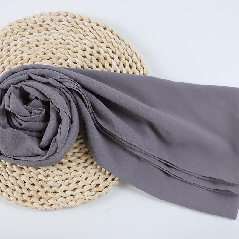 Damen einfarbiger Perlen-Chiffon-Bubbleschal, langer Seiden-Kopfschal, 70x180cm, nahöstlicher Stil