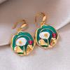 Vintage Oil Painting Style Stud Earrings for Women French Romantic Style Flower Shaped Enamel Pearl Luxury Jewelry Elegant Gifts
