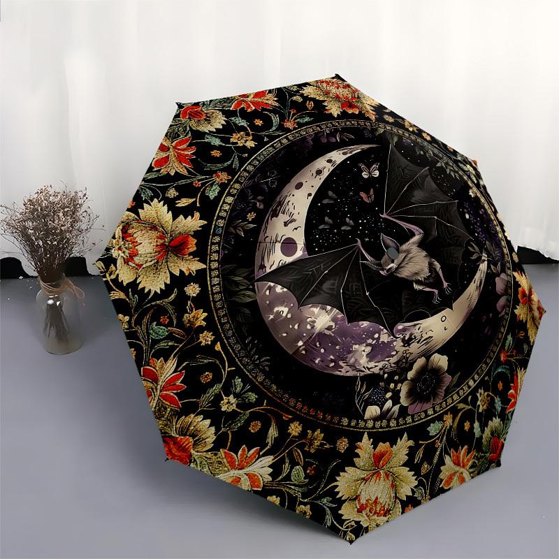 Bat MoonThemed Automatic Opening and Closing Umbrella 8 Ribs, Suitable for Leisure and Going Out, Outdoor Accessory, Gothic Style, Fashion