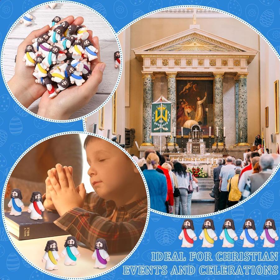 Barydat 75 Sets Easter Tiny Jesus Toys75 Mini Jesus Figurines with 75 Prayer Scripture Cards and Bags Little Religious Gift for