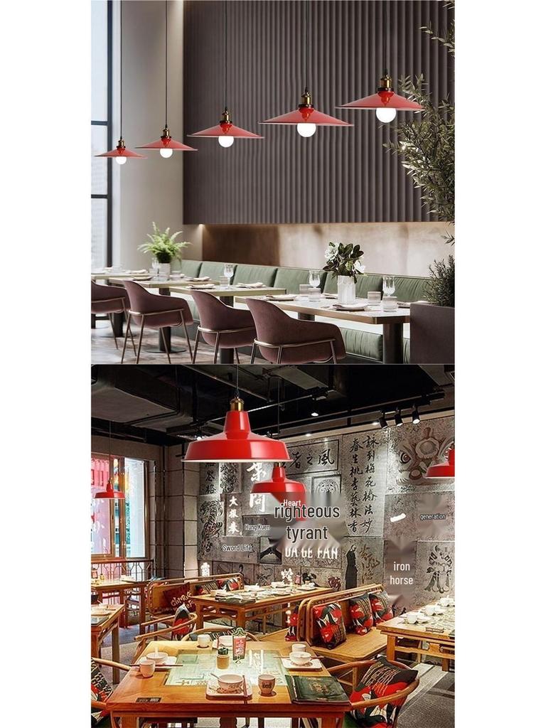 Red Retro Nordic Industrial Chandelier - Ideal for Milk Tea Shops, Bars, Restaurants, and Cafes.