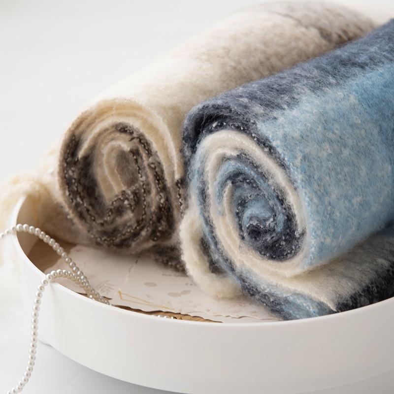 New Fluffy Big Pulled Hair Imitation Cashmere Plaid Printing Fringed Scarf High-end Women's Scarf Shawl