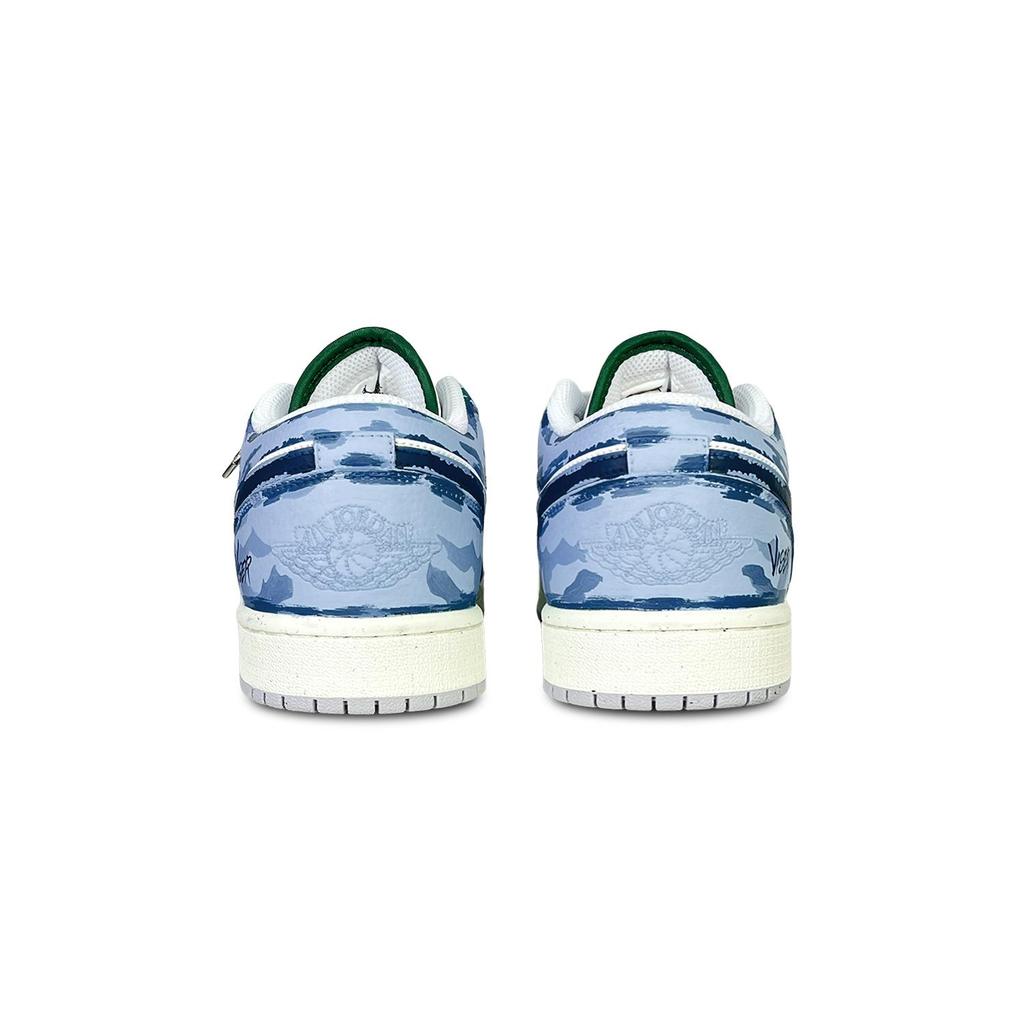 Jordan Air Jordan 1 Slip Resistant Abrasion Resistant Low top Vintage Basketball Shoes Unisex Blue Purple FQ7687-300(Team528-)