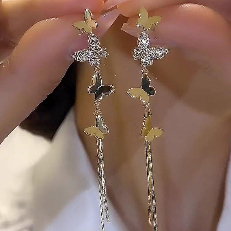 Light luxury high-end sense gold long fringed temperament earrings fashionable atmosphere versatile stud earrings personalized daily earrings