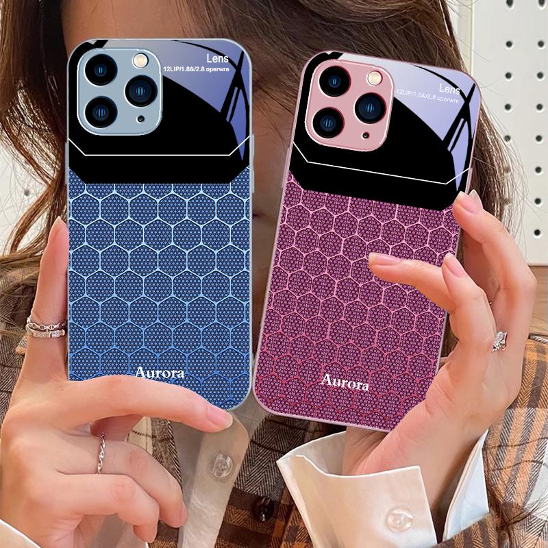Hexagonal Grid Of Applesr For IPhone 16 Pro Max 15 Pro 14 13 12 Mini 11 XS Max XR 7 8 Plu SE 2022 Tempered Glass Phone Case