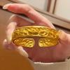 Wide Chinese Style Bangle Peony Flower Wrist Jewelry Exquisite Golden Bracelets  Women