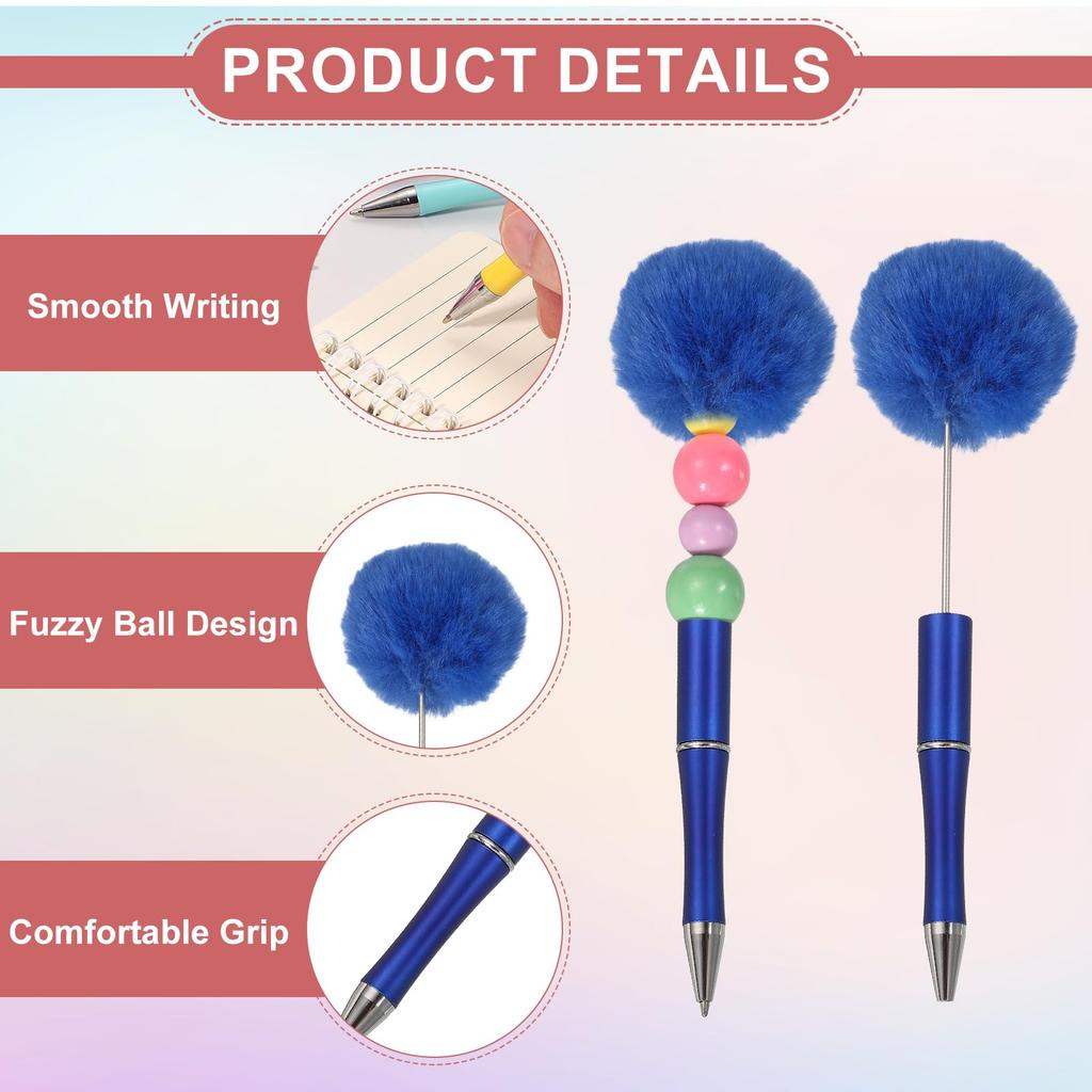 PATIKIL Pom Pom Ballpoint Fluffy Ballpoint Cute Plastic Bead DIY Gift Stationery Pens, Pens, Pens, - 16-Pack (Dark Blue)