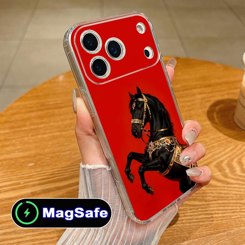 

Golden Horse Year Mobile Phone Case for iPhone 17 16 15 14 13 12 11 Air Pro Max Plus Mini Magsafe Clear Colorful Cover Pretty iPhone 11 Pro Max