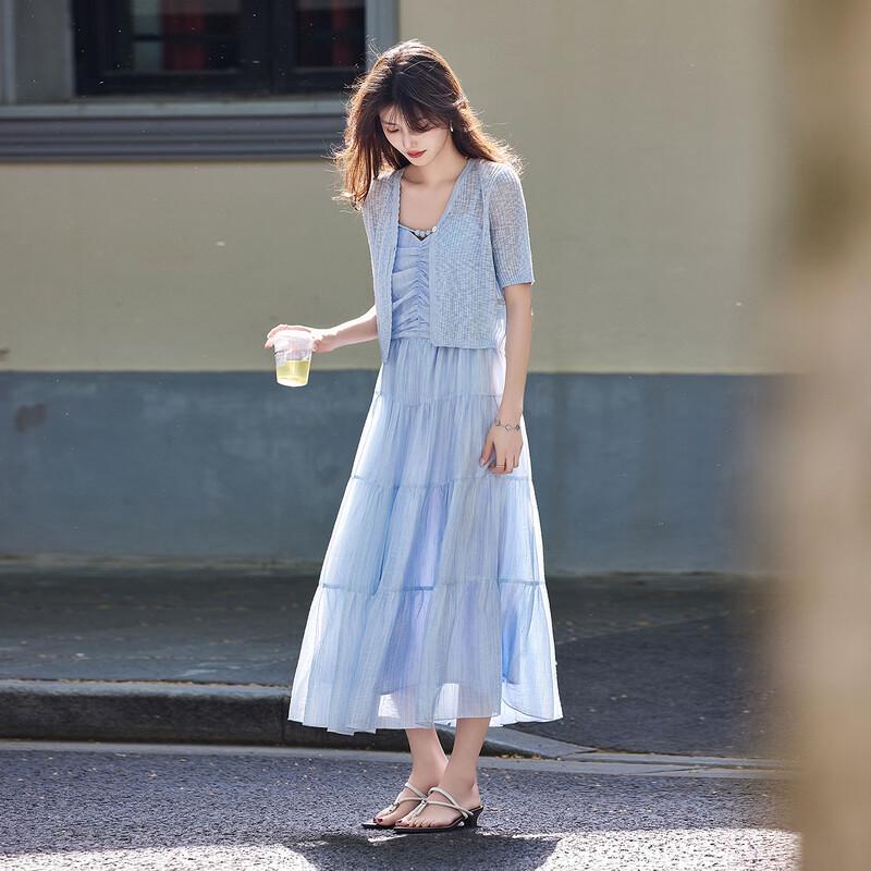 Summer Vacation Knit Cardigan and Tiered Cami Dress Set