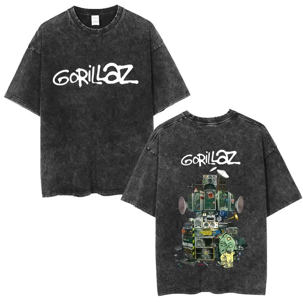 Washed Vintage Rock Band Gorillaz The Now Now Album Graphic Tshirts Men Women Clothing Hip Hop Punk Oversized Crewneck T Shirts