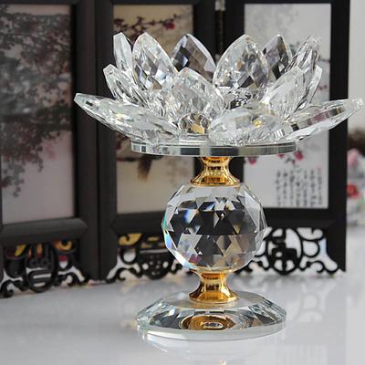 Portacandele in cristallo con fiore di loto Tealight Home Feng Shui Decor bianco