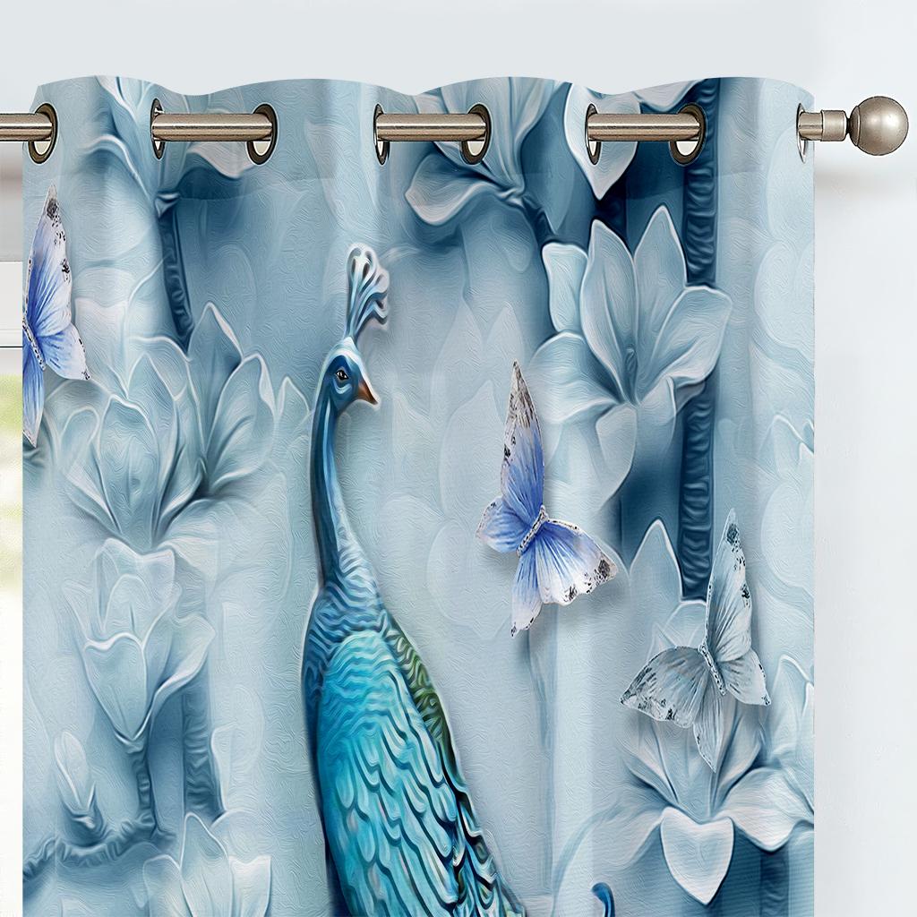 2PCS Animal peacock pattern curtains, rod pocket half cover, living room bedroom kitchen decorative curtains can be customized