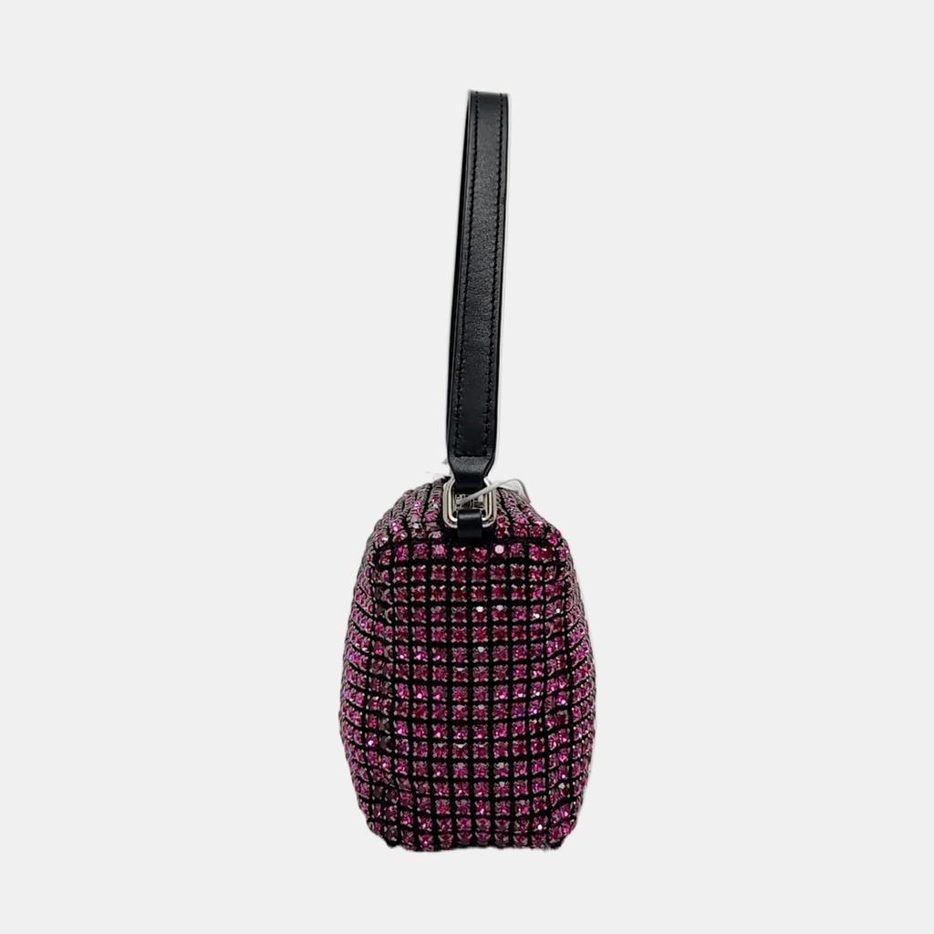[Pre-Owned] Top Handle Chain Mesh Zipper Closure Crystal Rhinestone Leather Underarm Shoulder Bag - Excellent #1PR6ATT