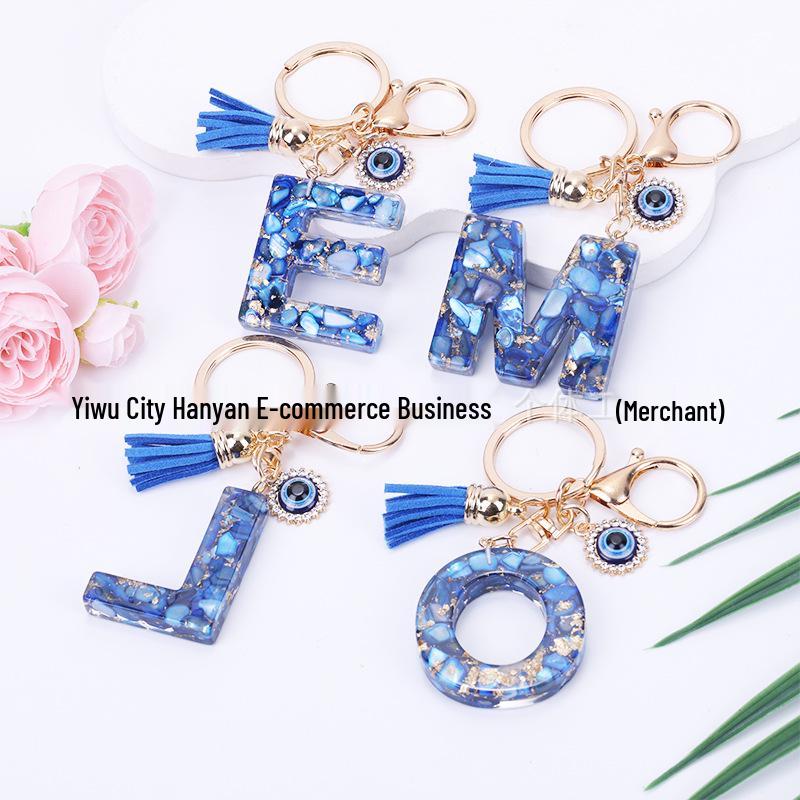 Cross-Border English Alphabet Resin Keychain with Gold Foil Demon Eye Pendant for Girls' Bags and Backpacks
